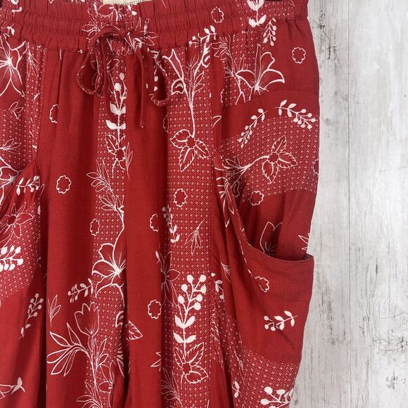 Urban Outfitters Pants Women XS Red Floral Marguerite Linen Blend Colorful - Picture 4 of 12